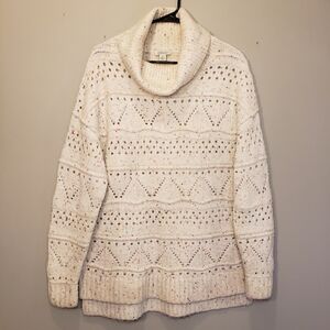Sundance Minnie Oversized Knit Sweater Turtleneck Speckled Cream M Birthday Cake